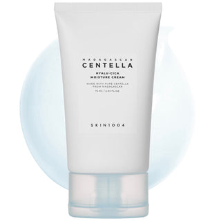 Skin1004 Madagascar Centella Hyalu-Cica Moisture Cream jar with label, showing the moisturizer's packaging and product details.