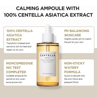 Skin1004 Madagascar Centella Ampoule serum in a 30ml bottle, showcasing clear liquid and minimalist label design.