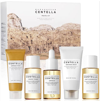 SKIN1004 Madagascar Centella travel skincare set with box, includes 150mL bottles of soothing centella-based skincare products.