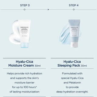 SKIN1004 Madagascar Centella Hyalu-cica travel skincare kit with 120ml bottles of soothing and hydrating skincare products.