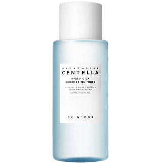Skin1004 Madagascar Centella Hyalu-Cica Brightening Toner in a 30ml bottle with a clear label and white cap, suitable for skincare.