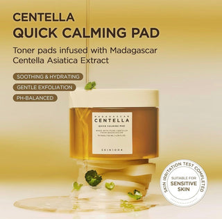 SKIN1004 Madagascar Centella Quick Calming Pads, toner pads with soothing centella extract, shown on a clean surface.