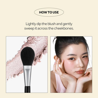 Studio 17 Blush Brush 833 makeup tool with soft bristles for precise blush application, shown with close-up of the brush head.