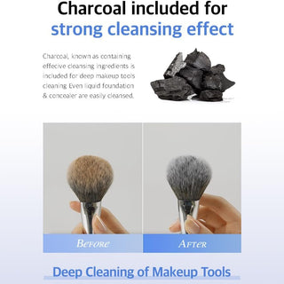 Studio 17 Brush and Puff Cleanser for makeup tools, featuring a clear bottle with a pump and brush cleaning solution inside.