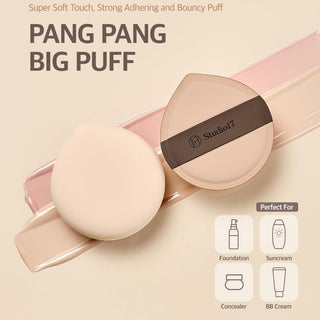 Studio 17 Pang Pang Big Puff makeup tool, soft and fluffy for applying foundation or powder, shown in close-up.