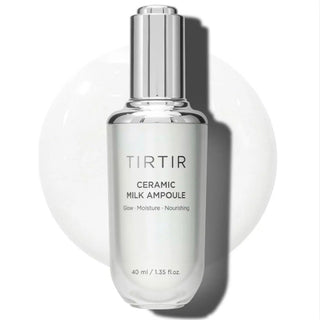 TIRTIR Ceramic Milk Ampoule 40mL bottle with a white and silver label, designed for skincare and hydration.