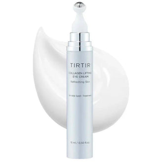 TIRTIR Collagen Lifting Eye Cream in 15mL jar, showing the creamy texture and sleek packaging for youthful eye skin.