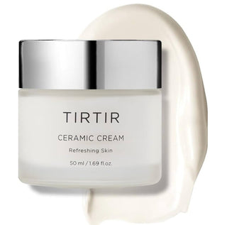 TIRTIR Ceramic Cream facial cream in 50mL jar, smooth texture and white color, designed for skincare and hydration.