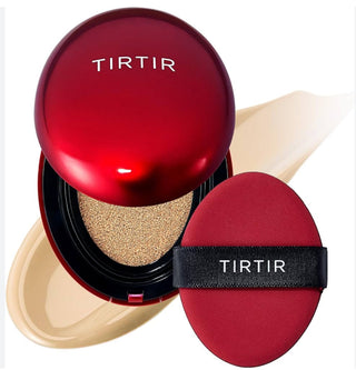 TIRTIR Mask Fit Red Cushion Foundation makeup compact with smooth, lightweight formula in a sleek red case and a soft applicator.