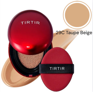 TIRTIR Mask Fit Red Cushion Foundation makeup compact with a red lid and sponge applicator inside.