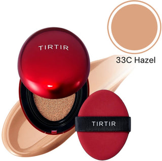 TIRTIR Mask Fit Red Cushion Foundation makeup compact with a sleek design, featuring the TIRTIR logo and a red-tinted cushion applicator