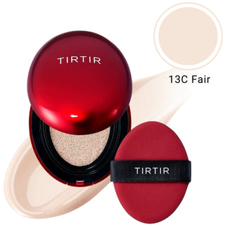 TIRTIR Mask Fit Red Cushion Foundation makeup compact with a sleek design and open mirror showing the pressed foundation inside.
