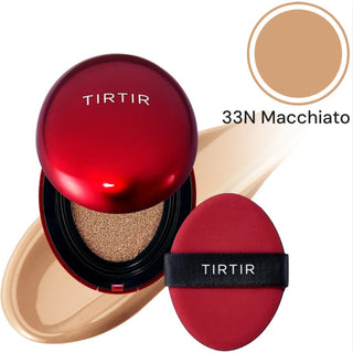TIRTIR Mask Fit Red Cushion Foundation makeup compact with red packaging and a soft sponge applicator.