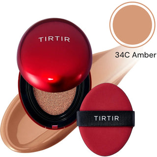TIRTIR Mask Fit Red Cushion Foundation makeup compact with red cushion, featuring a sleek design and applicator sponge.