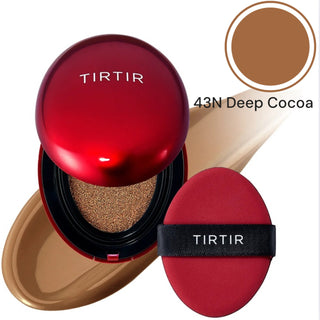 TIRTIR Mask Fit Red Cushion Foundation makeup compact with a sleek pink case and product details visible.