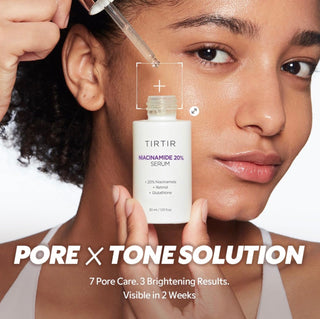 TIRTIR Niacinamide 20% Serum in a 30mL bottle, clear liquid skincare serum for brightening and pore refining.