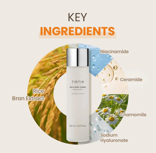 TIRTIR Milk Skin Toner 150mL bottle featuring a clear liquid with a white cap, designed for gentle skin hydration.