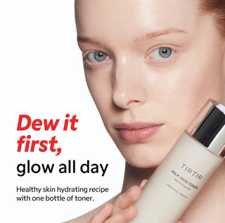 TIRTIR Milk Skin Toner 150mL bottle, clear liquid inside a white cap, designed for skincare and hydration.