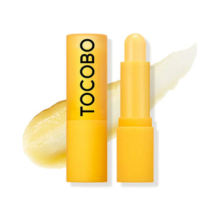 Tocobo Vitamin Nourishing Lip Balm 3.5g in a sleek tube showing the balm's smooth texture and natural glow.