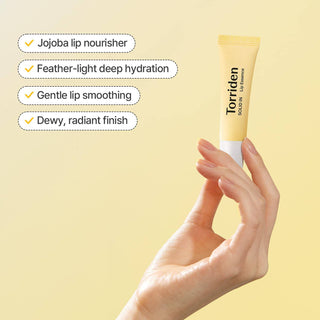 Torriden Solid-In Ceramide Lip Essence in 11mL bottle, featuring clear packaging and applicator for nourishing lip care.
