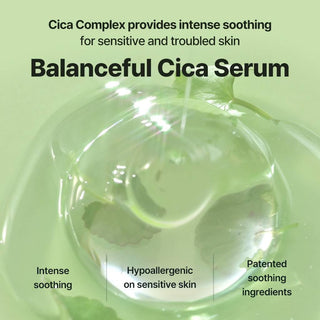 Torriden Balanceful Cica Serum bottle, 50mL, with a sleek design and label, ideal for soothing and nourishing skin.