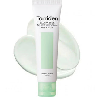 Torriden Balanceful Cica Tone-up Sun Cream SPF50+ PA++++ in a 60mL tube, showing the product packaging and branding.