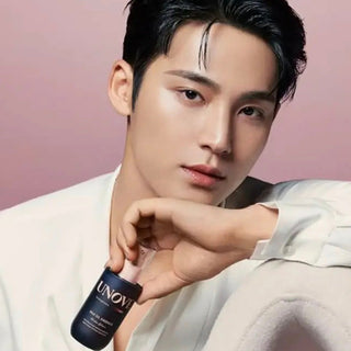 Unove Silk Oil Essence 70ml bottle with a clear liquid hair essence in a sleek transparent container.