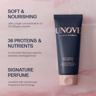 Unove Deep Damage Treatment EX hair treatment bottle with 207mL capacity, designed to repair and nourish damaged hair.