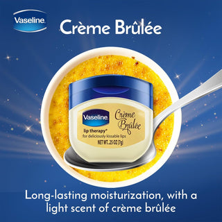 Vaseline Lip Therapy mini jar with 7g of lip balm, featuring two different scents, in a small, clear plastic container.