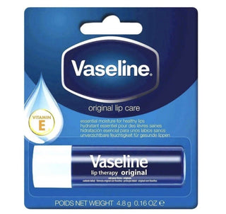 Vaseline Lip Therapy Stick 4.6g with two scented varieties, moisturizing lip balm in a sleek stick format.