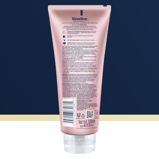 Vaseline Gluta-Hya Dewy Radiance Lotion 200mL bottle with clear label and white cap, showcasing moisturizing skincare.