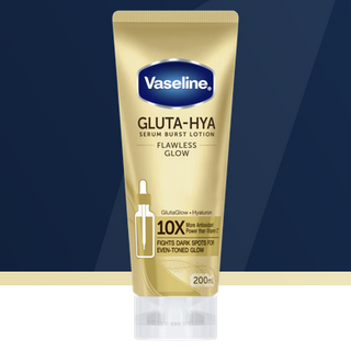 Vaseline Gluta-Hya Flawless Glow Lotion 200mL bottle showing the moisturizing lotion with bright packaging and product label.