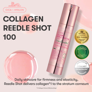 VT Cosmetics Collagen Pink Reedle Shot 300 ampoule in a clear glass bottle with pink label and dropper cap.