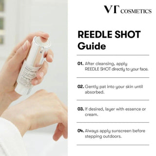 VT Cosmetics Reedle Shot 1000 ampule in a 15mL bottle, featuring clear packaging and product label visible in the image.