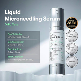 VT Cosmetics Cica Reedle Shot 100 essence bottle, clear container with label, showcasing the skincare product in a clean setting.