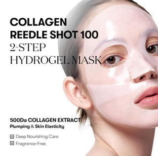 VT Cosmetics Collagen Pink Reedle Shot 2-step face sheet mask with 1.5g and 25g sachets for youthful skin.