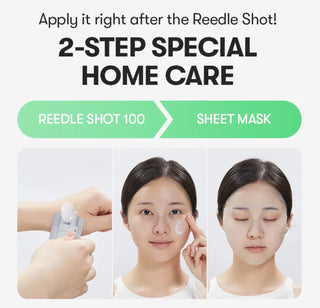 VT Cosmetics Reedle Shot 100 2-Step Face Sheet Mask, 1.5g, shown in packaging for skincare and hydration.