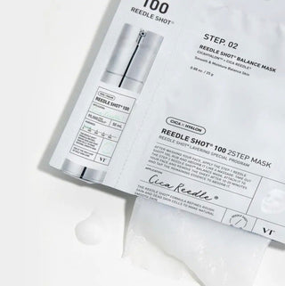 VT Cosmetics Reedle Shot 100 2-Step Face Sheet Mask, 1.5g, soothing skincare treatment in a single sheet mask.