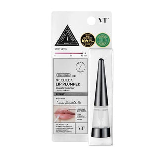 VT Cosmetics Reedle Shot Lip Plumper in 43g, featuring four options, shown in a sleek tube with vibrant packaging.