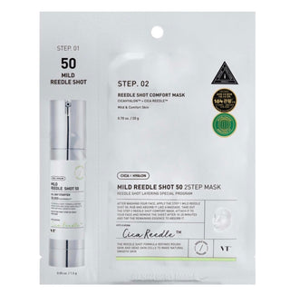 VT Cosmetics Mild Reedle Shot 50 2-Step Mask showing the skincare mask and peel product in a small 1.5g package.