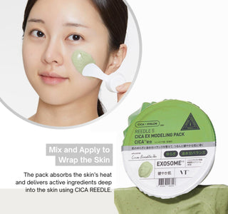 VT Cosmetics Reedle Shot Ex Cica modeling pack for skin care, showing the 25g hyaluronic and cica-focused mask product.