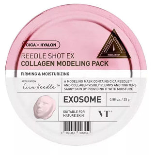 VT Cosmetics Reedle Shot Ex Collagen Modeling Pack 25g, skincare mask with collagen for skin hydration and firming, displayed in packaging.
